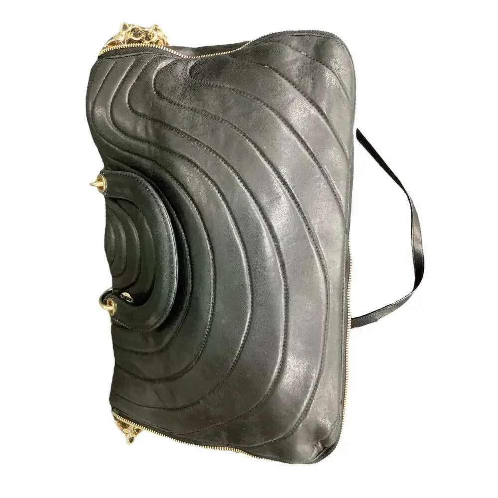 henri bendel Black Quilted Leather Shoulder Bag with Gold Hardware